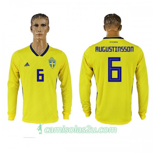 Camisolas de Futebol Suécia Augustinsson 6 Equipamento Principal Copa do Mundo 2018 Manga Comprida Camisolas de Futebol Suécia Augustinsson 6 Equipamento Principal Copa do Mundo 2018 Manga Comprida